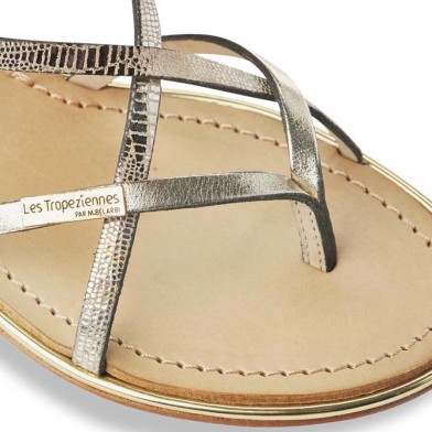 Sandales pour femme à entre-doigts en cuir Monaco or-serpent 04171