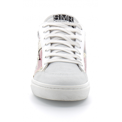 Basket mode basse à lacet pour femme ELISE blanc-bordeaux 4537.