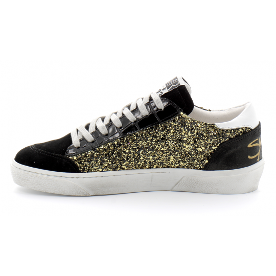 Basket mode basse à lacet pour femme ELISE noir-or 4519