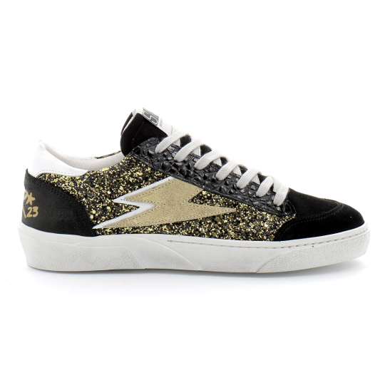 Basket mode basse à lacet pour femme ELISE noir-or 4519