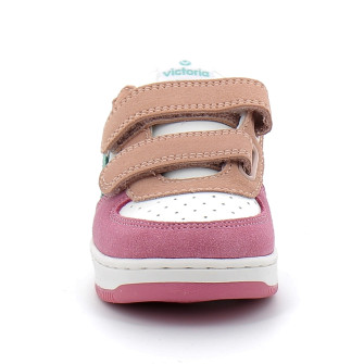 Basket à scratch pour enfant TIEMPO SCRATCH CUIR FENDU MULTICOLORE rosa