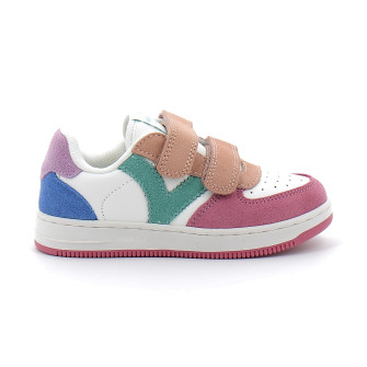 Basket à scratch pour enfant TIEMPO SCRATCH CUIR FENDU MULTICOLORE rosa