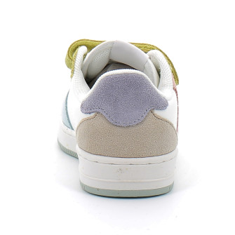 Basket à scratch pour enfant TIEMPO SCRATCH CUIR FENDU MULTICOLORE celeste