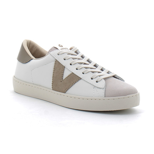 Baskets basses à lacets en cuir pour femme 1126142 beige