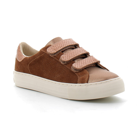 Basket mode à scratch en cuir pour femme ARCADE STRAPS PERFOS brun ongf-iv01-kc