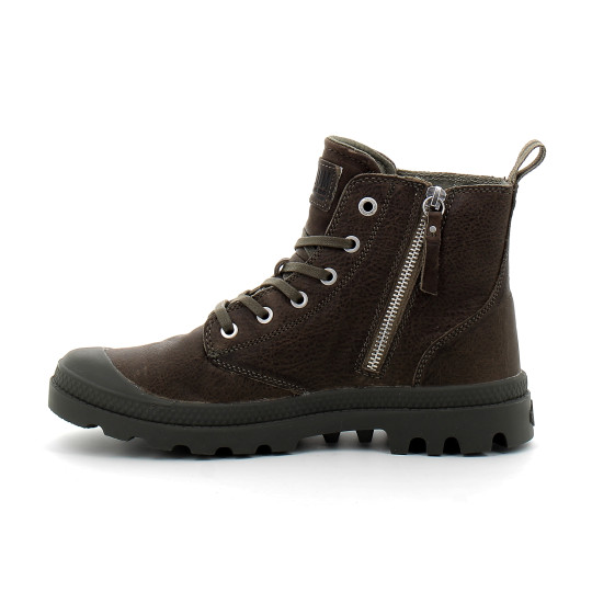 Chaussures montantes en cuir pour adulte à zip PAMPA HI ZIP LTH ESS dusky green 76888-308